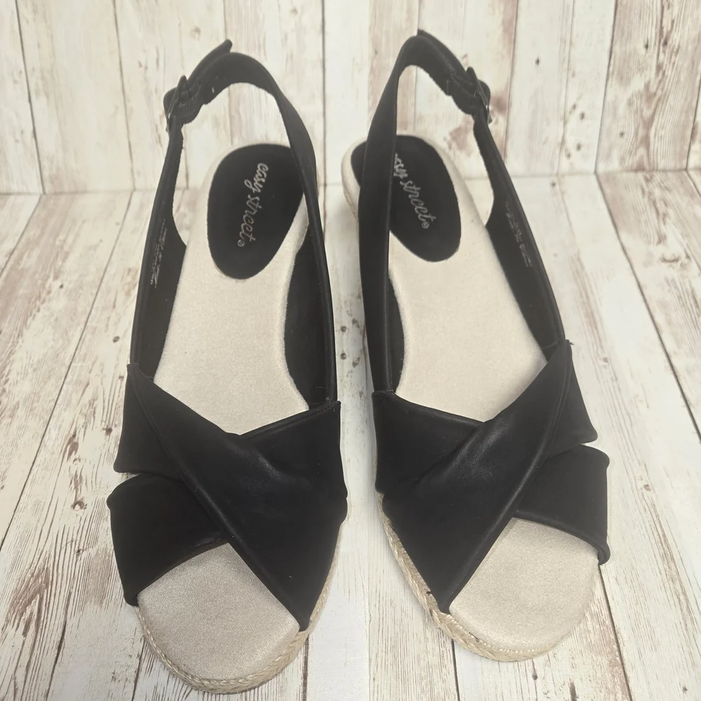 Easy Street Maureen Wedge Sandals Women’s 9W Black Superflex Zone New in Box